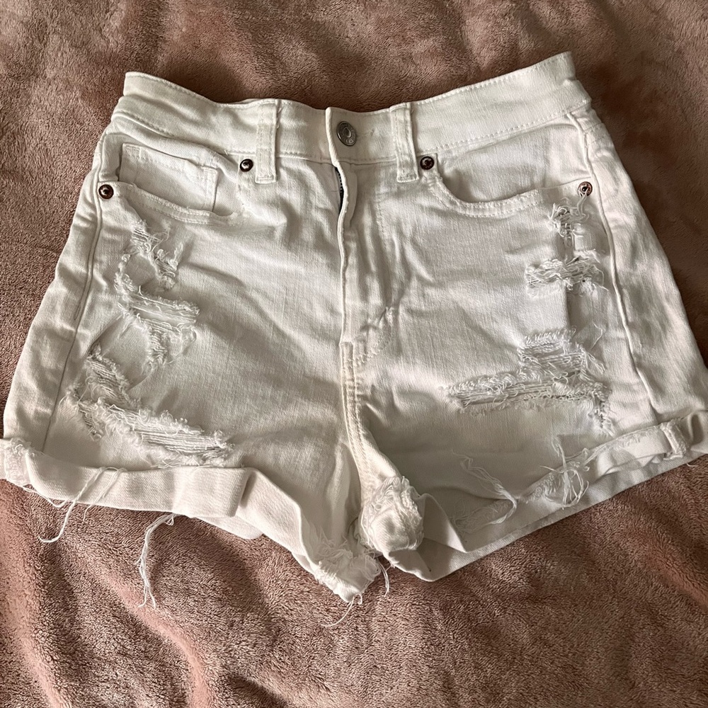 American Eagle Outfitters White Distressed Jean Shorts